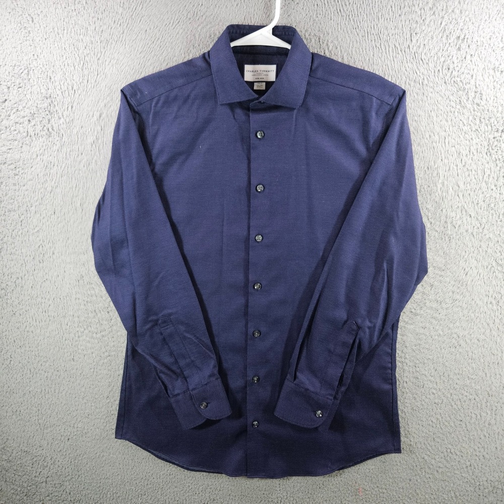 Charles Tyrwhitt Mens 15.5/33 Slim Fit Non-Iron Navy Cotton Dress Shirt
